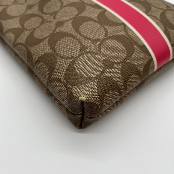 Coach Brown Coated Canvas Signature Pink Stripe Swingpack Bag - Picture 6 of 13